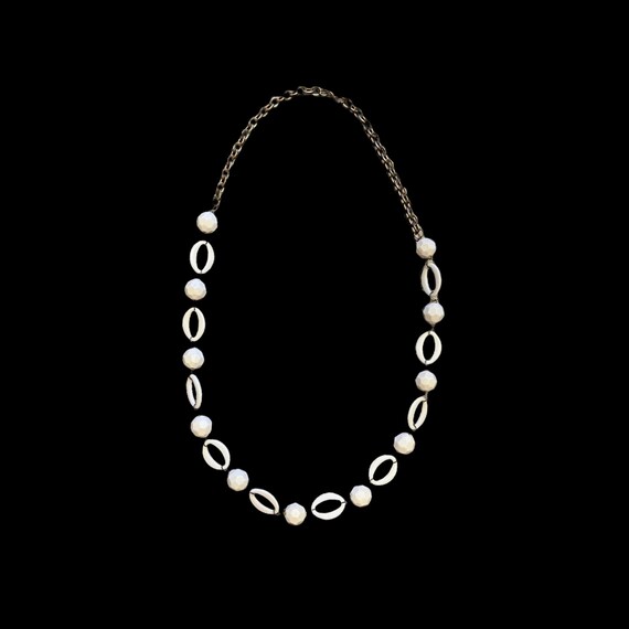 60s Mod White Plastic Link and Bead Necklace - image 1