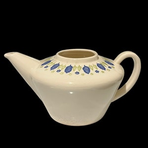 Vintage Marcrest Swiss Alpine Chalet Tea Pot MCM Blue Green Leaves