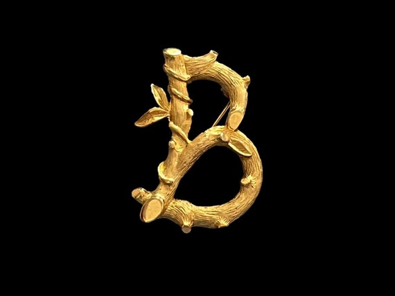 Sarah Coventry Initial B Brooch Bamboo Goldtone - image 1