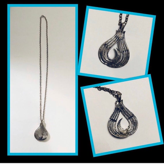 Vintage 70’s Modern Teardrop Pendant 14” - image 2