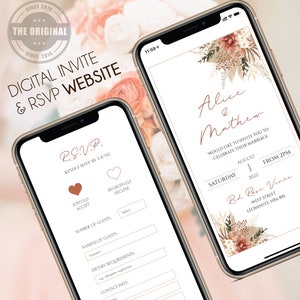 Digitale Hochzeitseinladung & Antwort - Mini Hochzeitswebsite - Herbst Pampas Gras - Elegant - Personalisierte elektronische Mobile Invite