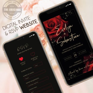 Digital Wedding Invitation & RSVP - Mini Wedding Website - Red Roses  - Modern - Electronic Mobile Invite