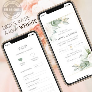 Digitale huwelijksuitnodiging & RSVP - Mini-huwelijkswebsite - Witte rozen met goud - Elegant - Gepersonaliseerde elektronische mobiele uitnodiging