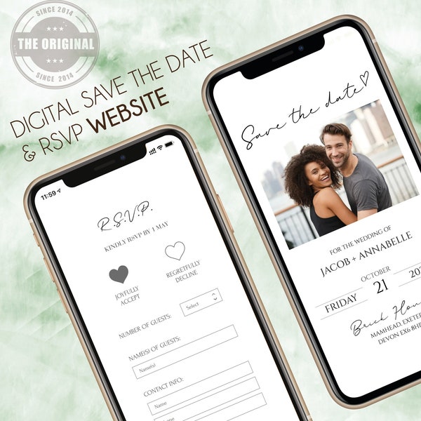 Digital Save the Date & RSVP - Mini Wedding Website - Celebrate - Elegant Classic - Electronic Mobile Invite