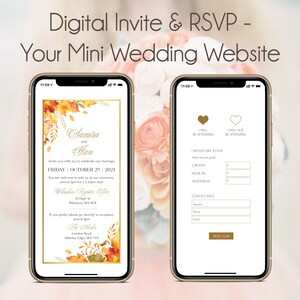 Invitation de mariage numérique & RSVP - Mini site Web de mariage - Autumn Leaves Autumnal - Invitation électronique mobile pour smartphone