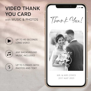 Tarjeta de video digital de agradecimiento - Video MP4 - Foto moderna - Tarjetas de agradecimiento de boda animadas - Tarjeta de agradecimiento de boda electrónica