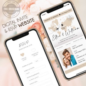 Digital Wedding Invitation & RSVP - Mini Wedding Website - Photo Passport - Modern - Personalised Electronic Mobile Invite