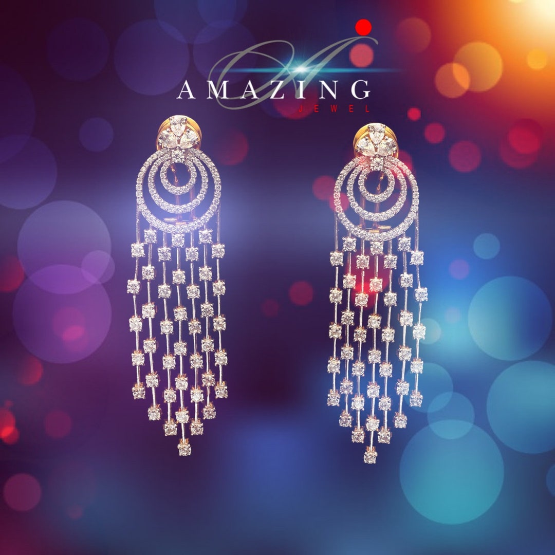 Silver Studded Cubic Zirconia Earring , Swarovski Chandeliers ,bridal Jewelry ,contemporary