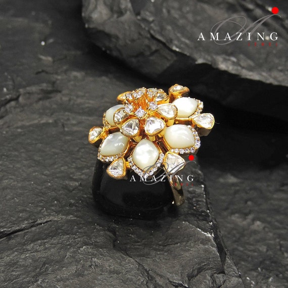 Buy Silver Moissanite Polki Ring Indian Traditional Ring Polki