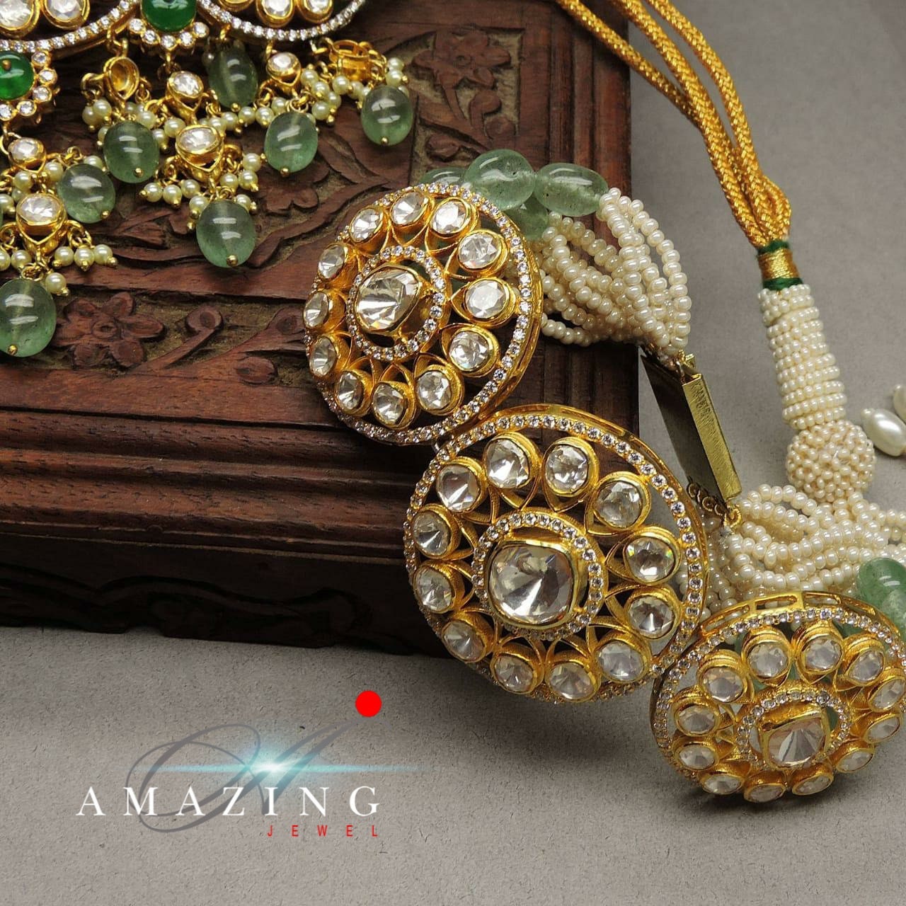 Silver Moissanite Polki Russian Emerald Tumble Jewelry Set Etsy