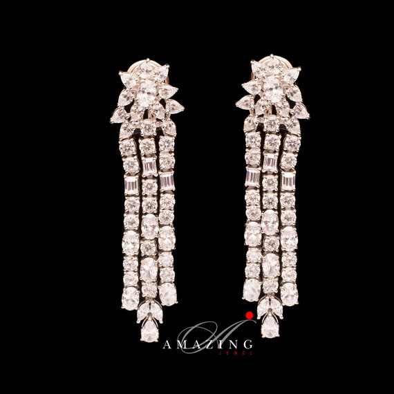 Silver Studded Cubic Zirconia Earring Swarovski Chandeliers Etsy