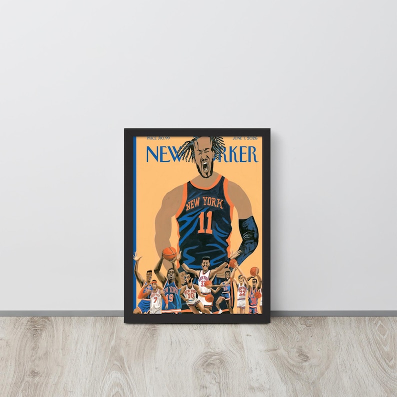 NY Knicks Poster - The New Yorker Magazine Cover Juni 2026 Framed 12"x16"