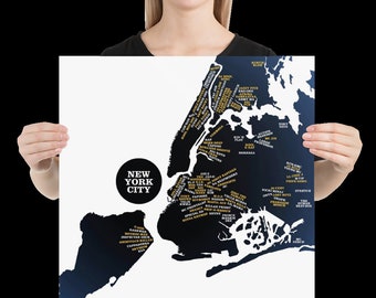New York Rap Map: Hip Hop Origins Poster (16x16)