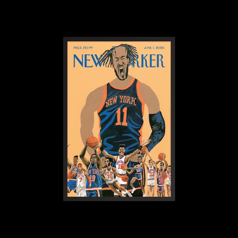 NY Knicks Poster - The New Yorker Magazine Cover Juni 2026 Framed 20"x30"