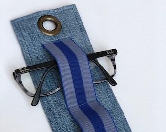 Glasses holder made of jeans to attach to the wall, fabric, rubber,