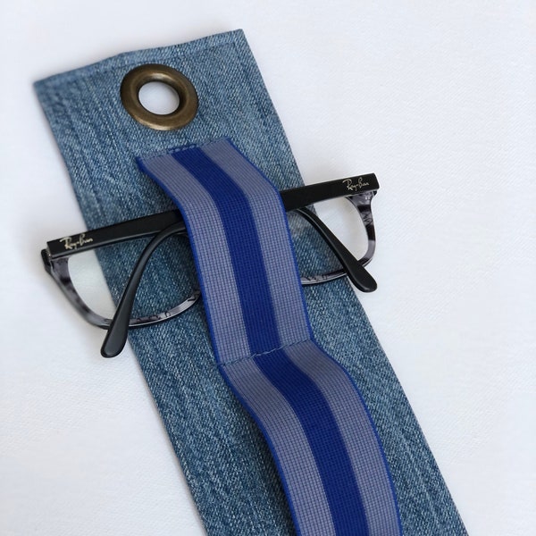 Brillenhalter aus Jeans zum anbringen an der Wand, Stoff, Gummi,