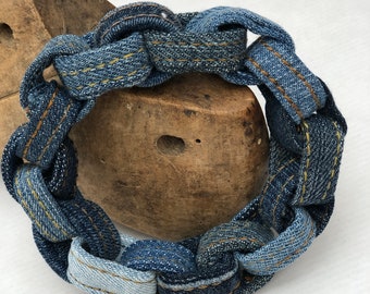 Blue jeans bracelet recycled fabric bracelet textile jewelry jeans jewelry