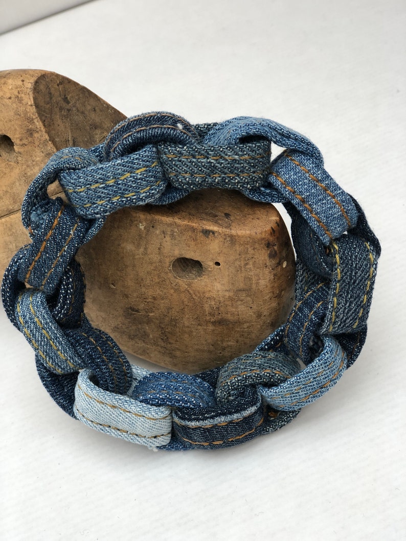 Bracelet jeans bleu bracelet tissu recyclé bijoux textile bijoux jeans image 1