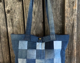 Borsa jeans shopper formato orizzontale borsa patchwork upcycling