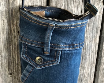 Jeans bag, mobile phone bag, small asymmetrical shoulder bag with long strap