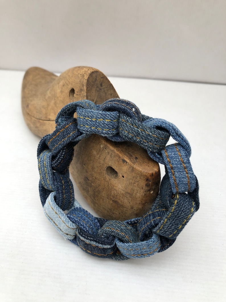 Bracelet jeans bleu bracelet tissu recyclé bijoux textile bijoux jeans image 4