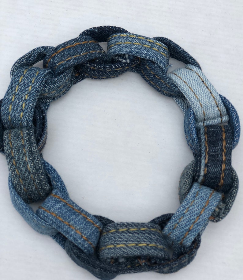 Bracelet jeans bleu bracelet tissu recyclé bijoux textile bijoux jeans image 3