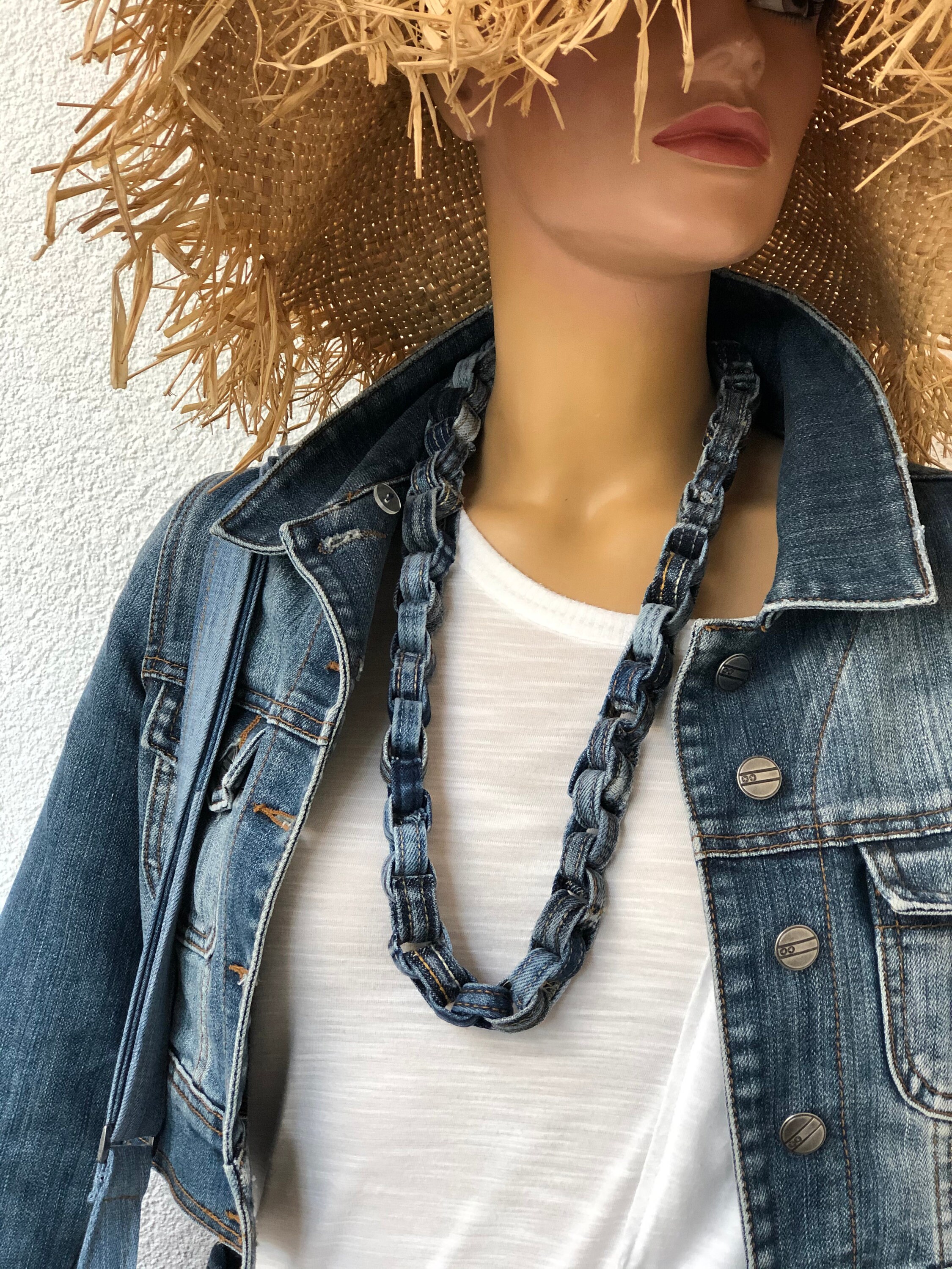Jeans Necklace Made of Jeans Loops Blue Sewn Chunky Necklace Etsy