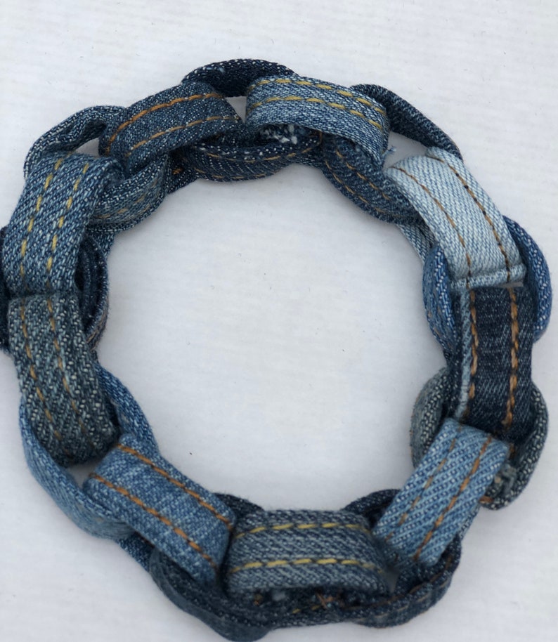 Bracelet jeans bleu bracelet tissu recyclé bijoux textile bijoux jeans image 5