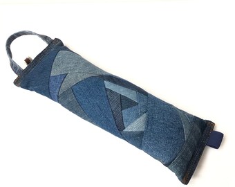 Rollo de cuello pequeño reciclado de jeans cuello almohada universal almohada roll patchwork jeans almohada mini