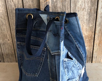 Große Jeanstasche, Recycling Tasche, große Sacktasche, Ordnungstasche, Tasche aus Jeansresten,