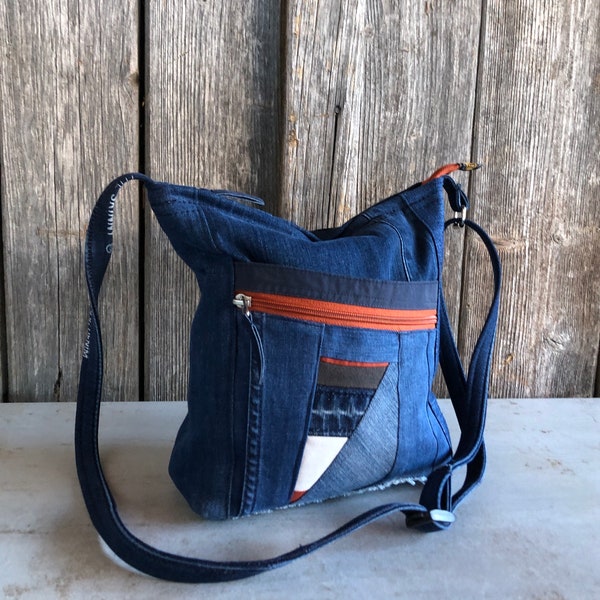 Jeans bag, upcycling bag, shoulder bag, patchwork bag