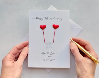 12th Anniversary card - Silk wedding anniversary card.