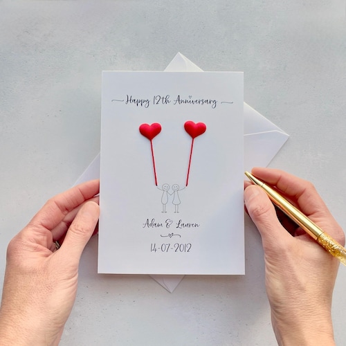 12th Anniversary card - Silk wedding anniversary card - can be personalised