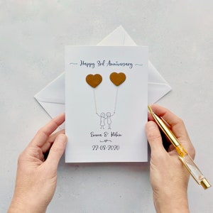 3rd Anniversary card - Leather wedding anniversary card - Vegan option (faux leather) available