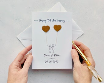 3rd Anniversary card - Leather wedding anniversary card - Vegan option (faux leather) available