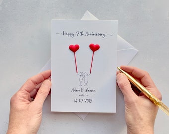12th Anniversary card - Silk wedding anniversary card.