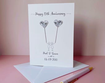 15th Anniversary card - Crystal wedding anniversary - can be personalised