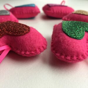 Felt heart glitter Christmas decorations set of 6 image 2