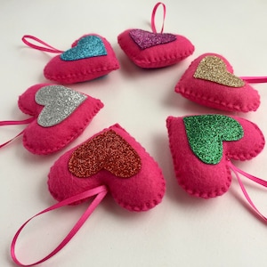 Felt heart glitter Christmas decorations set of 6 image 1