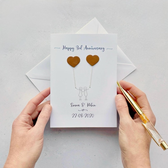 3rd Anniversary card - Leather wedding anniversary card - Vegan option (faux leather) available - can be personalised