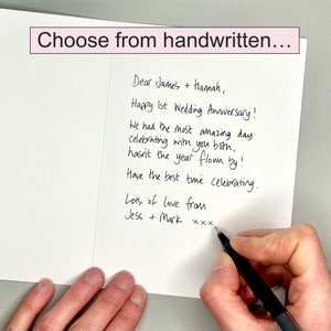 Add a handwritten or printed message inside any MollycatStudio card Add on item Option 1 Handwritten