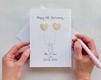 5th Anniversary card - Wood wedding anniversary - can be personalised
