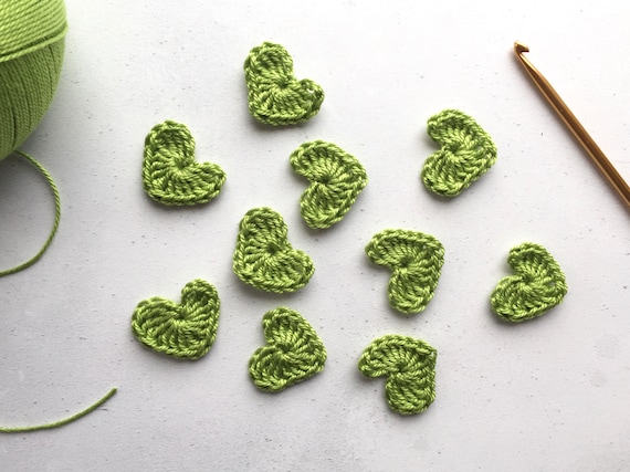 Lime green Crochet hearts (pack of 10)