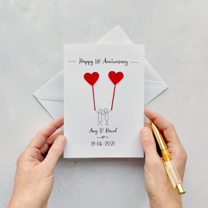 1st Anniversary card with paper hearts - Paper wedding anniversary