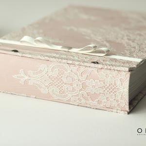 Blush Lace Wedding Guest Book With Photo Slots, By OreDesignSpace