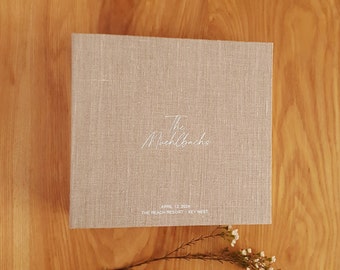 Linen Wedding Guestbook for polaroids and Instax pictures, with PHOTO POCKETS, thick pages, more cover colors available