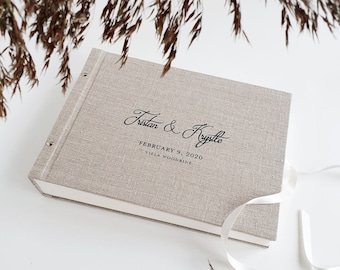 Raw linen Instax guest book,  wedding guest album with pockets, wedding 2023 ideas, Lay flat pages