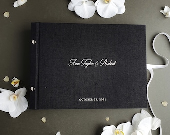 Black  Instax Wedding Guestbook with Pockets and Cards , The guest album is compatible with Polaroid photos, Minimalist guest book
