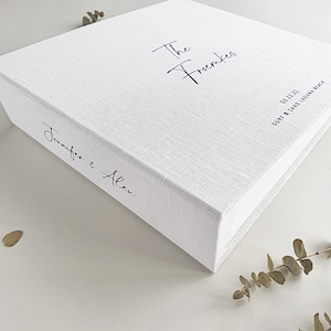 Linen Wedding Guest Book with double-sided stickers on pages, for Instax, photo booth photos and polaroids, A coffe table wedding guest book