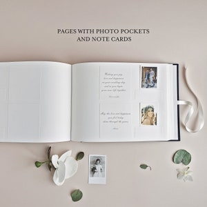 Lay flat Instax guest book with photo pockets, cardstock OFF-WHITE PAGES, Instax wedding guest album, 2025 wedding gift ideas